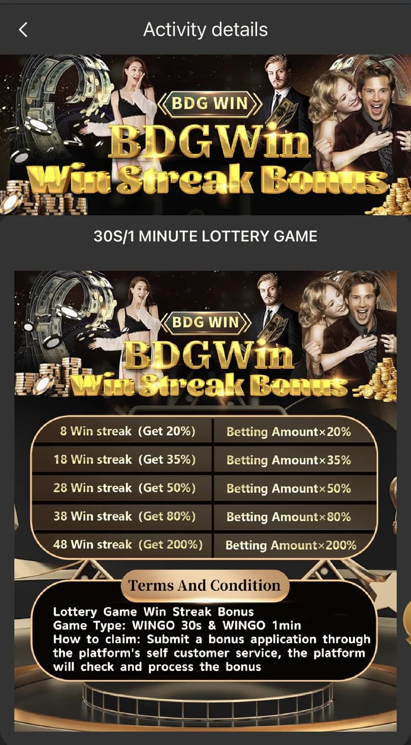 BDG Win Streak Bonus paying an extra percentage after consecutive wins